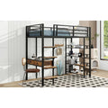 Lit mezzanine double en métal avec bureau et étagères