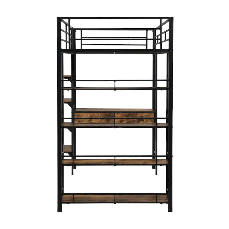 Lit mezzanine double en métal avec bureau et étagères