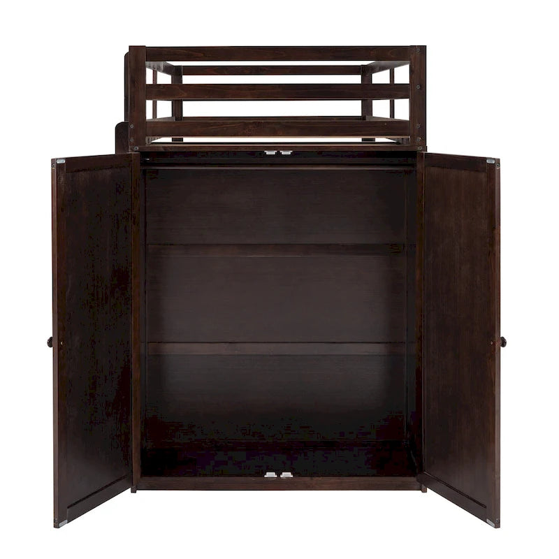 Lit mezzanine double avec tiroirs, bureau et armoire