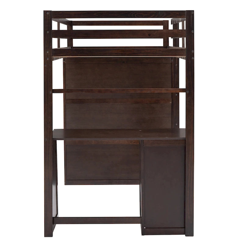 Lit mezzanine double avec tiroirs, bureau et armoire