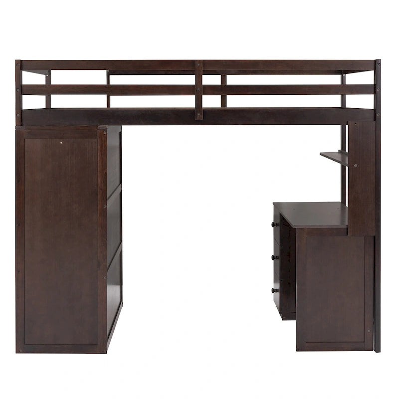 Lit mezzanine double avec tiroirs, bureau et armoire