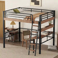 Lit mezzanine double en métal avec bureau intégré, étagère de rangement et échelle