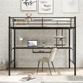 Lit mezzanine double avec bureau, étagères de rangement, échelles