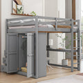 Lit mezzanine double en bois avec armoire intégrée, bureau et étagères de rangement