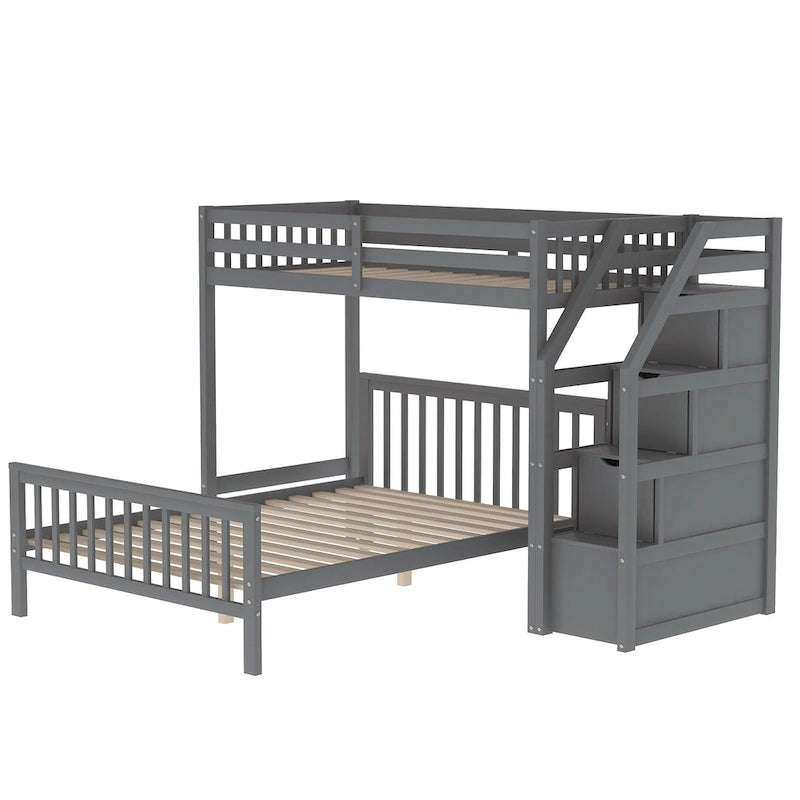 Lit mezzanine double sur grand avec escalier, lit de rangement, blanc