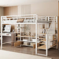 Full Size Metal Loft Bed with Staircase, Low Storage Table and Storage Shelves, Black