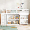 Lit mezzanine bas pour enfants taille jumeau avec tiroir de rangement et bureau coulissant, cadre de lit en bois peu encombrant avec barrière de sécurité pour dortoirs