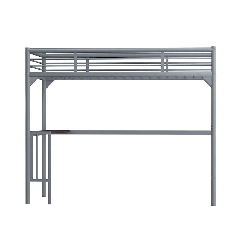 Lit mezzanine en métal de taille double avec bureau, échelle et garde-corps, bureau sous le lit pour chambre à coucher
