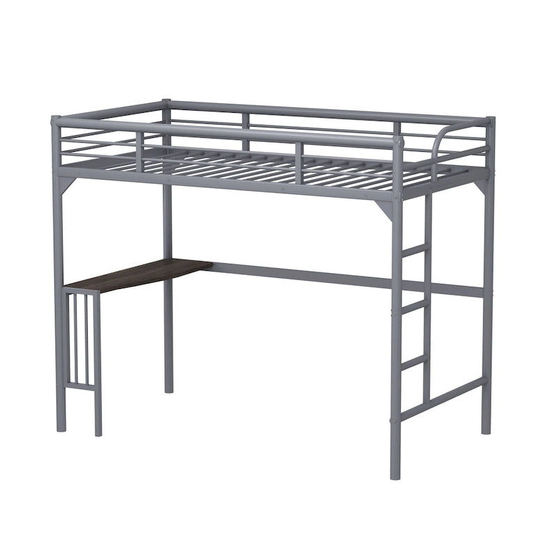 Lit mezzanine en métal de taille double avec bureau, échelle et garde-corps, bureau sous le lit pour chambre à coucher