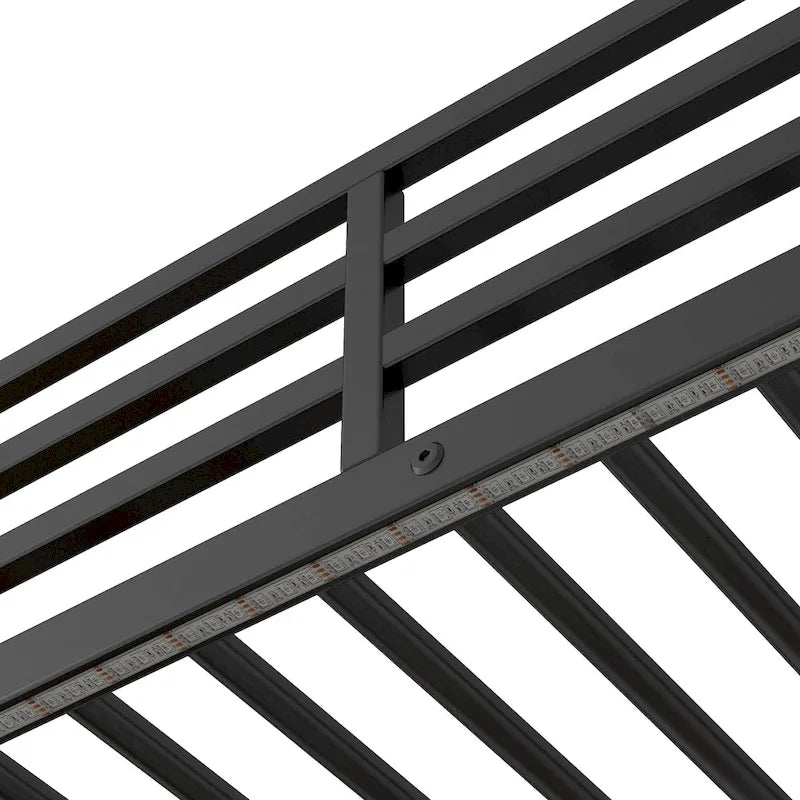 Lit mezzanine en métal et bois, format simple, avec bureau et étagères, deux tiroirs intégrés, éclairage DEL et station de recharge USB