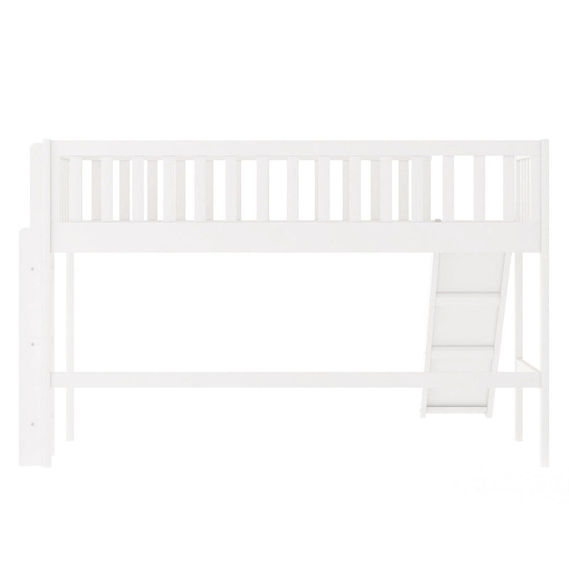 Lit mezzanine bas en bois de taille simple avec toboggan