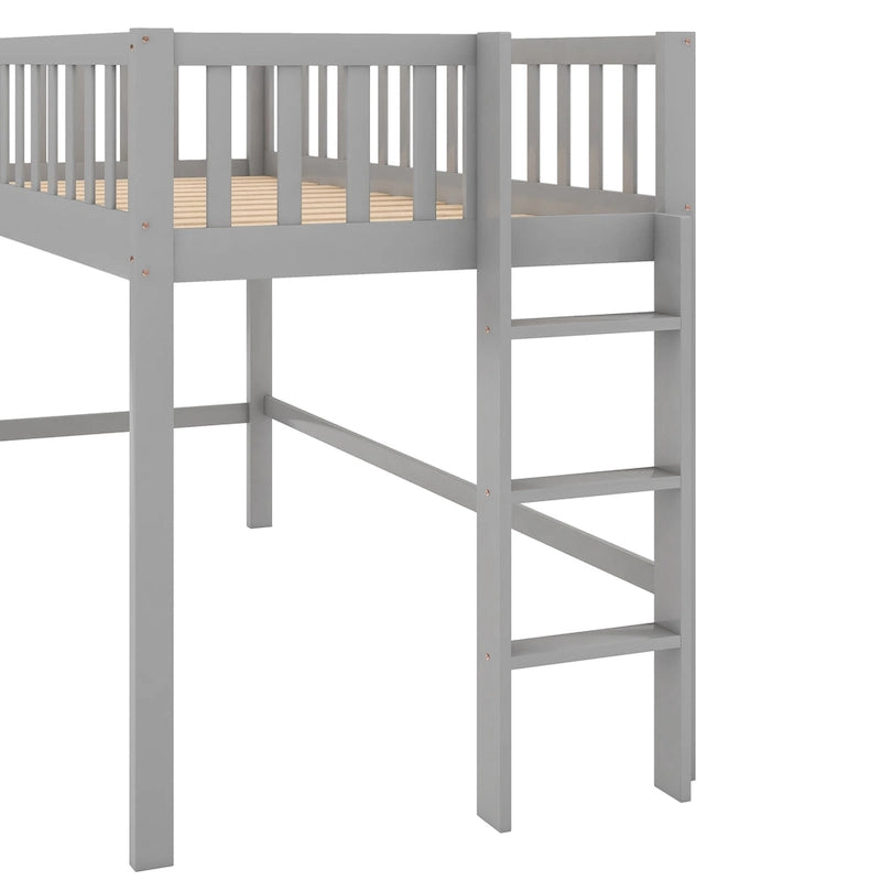 Lit mezzanine bas en bois de taille simple avec toboggan