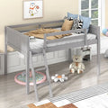 Lit bas mezzanine gris pour jumeaux en bois massif avec échelle, barrière et sommier à lattes pour chambre à coucher