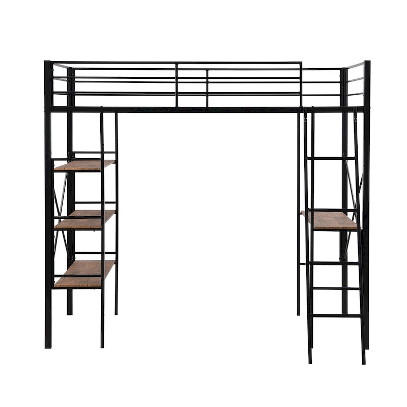 Lit mezzanine simple en métal avec étagères et bureau pour enfants