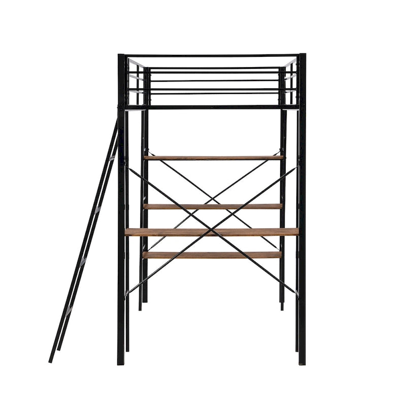 Lit mezzanine simple en métal avec étagères et bureau pour enfants