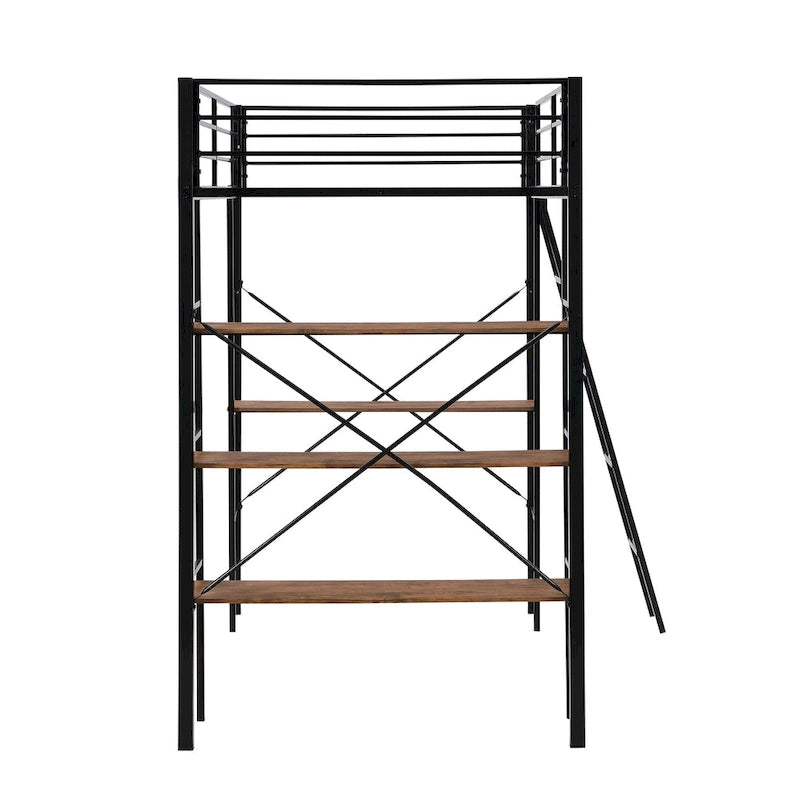 Lit mezzanine simple en métal avec étagères et bureau pour enfants