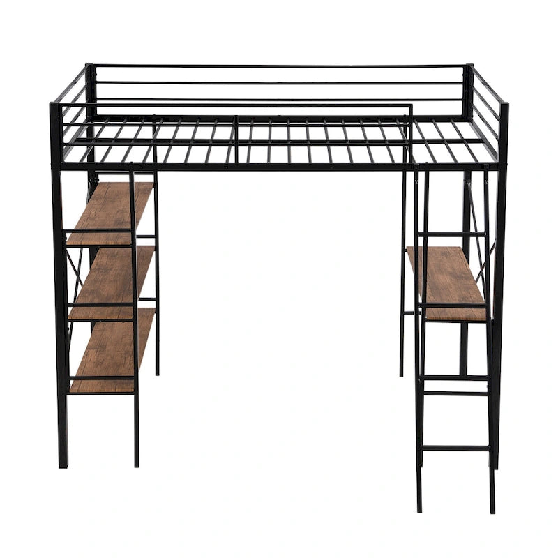Lit mezzanine simple en métal avec étagères et bureau pour enfants