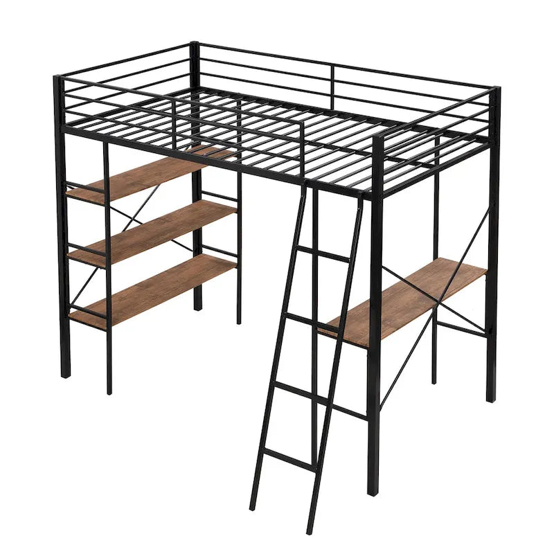 Lit mezzanine simple en métal avec étagères et bureau pour enfants