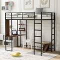 Lit mezzanine noir en métal, taille double, avec échelle, clôture, 2 étagères et bureau pour chambre à coucher