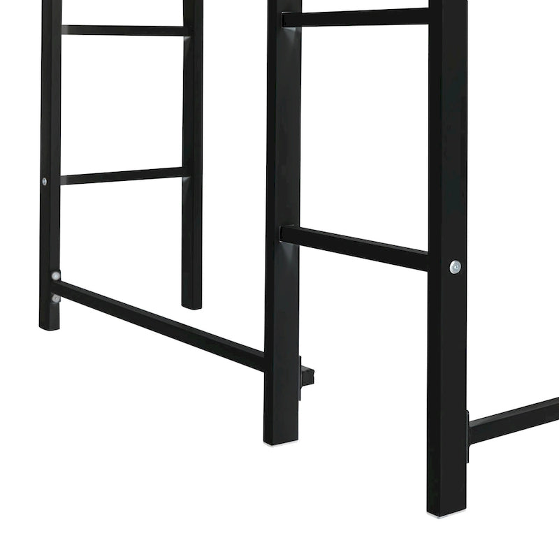 Lit mezzanine noir en métal, taille double, avec échelle, clôture, 2 étagères et bureau pour chambre à coucher