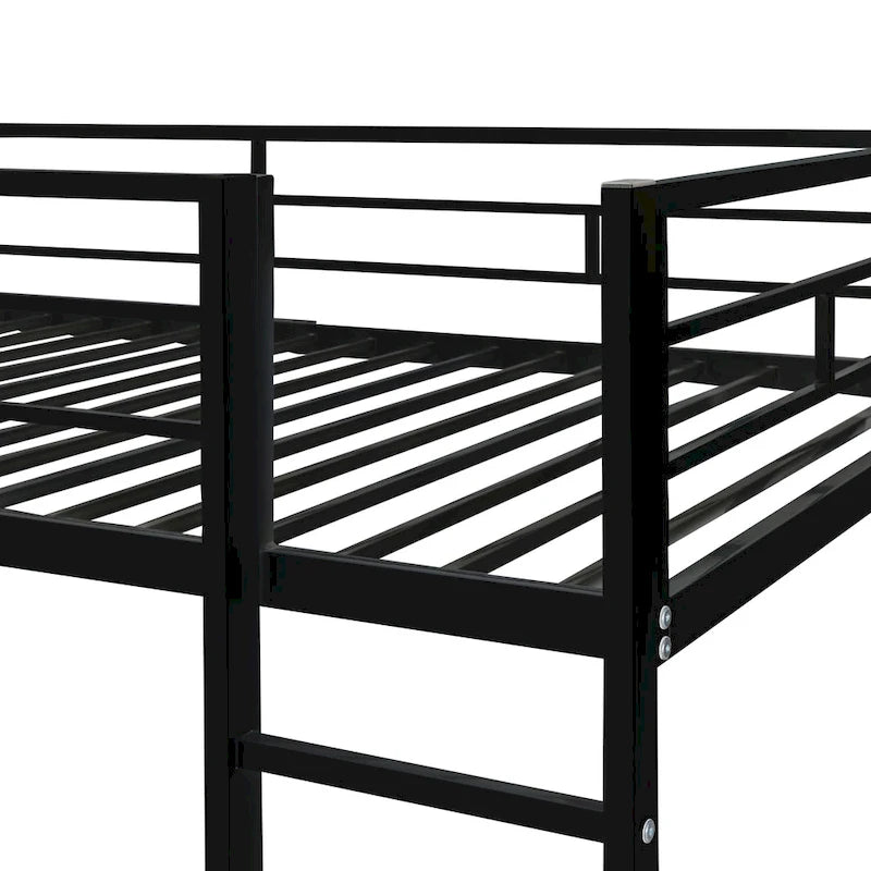 Lit mezzanine noir en métal, taille double, avec échelle, clôture, 2 étagères et bureau pour chambre à coucher