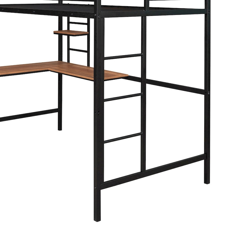 Lit mezzanine métallique noir de taille double avec bureau et étagères pour enfants