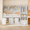 Lit mezzanine simple en bois blanc avec armoire intégrée, bureau sous le lit, tiroirs et étagères