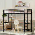 Lit mezzanine simple en métal noir avec bureau, échelle et étagères pour enfants
