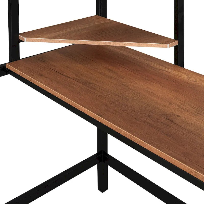 Lit mezzanine simple en métal noir avec bureau, échelle et étagères pour enfants
