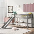 Lit mezzanine bas simple en bois gris avec échelle et toboggan pour enfants, garçons et filles