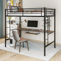 Lit mezzanine en métal noir avec bureau et étagère, taille jumeau, design peu encombrant