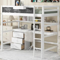 Lit mezzanine blanc en bois massif avec bureau, tableau noir et rangements, taille double