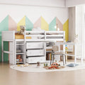 Lit cabane double bas en bois blanc avec bureau coulissant