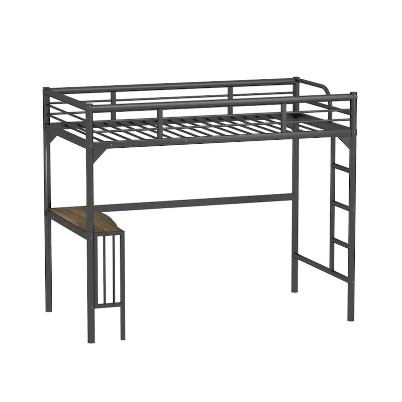 Lit mezzanine en métal noir de taille double avec bureau et garde-corps