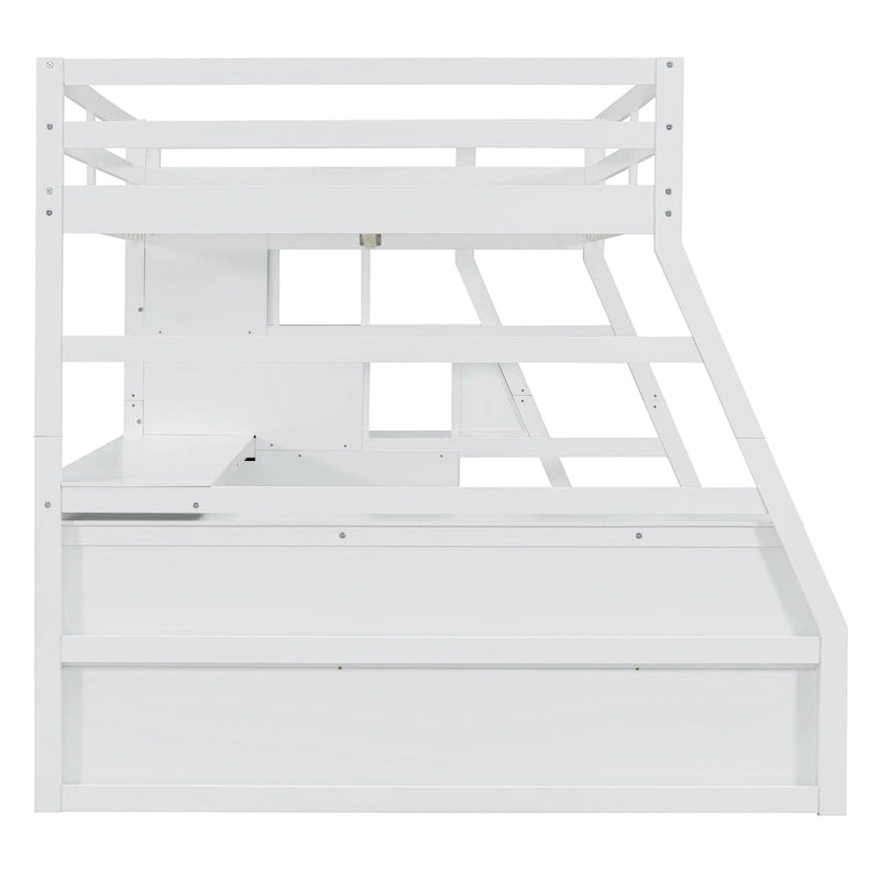 Lit mezzanine blanc en bois taille standard avec tiroirs, étagères et bureau