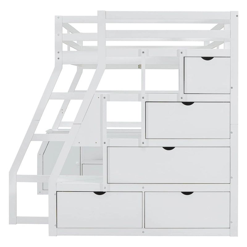 Lit mezzanine blanc en bois taille standard avec tiroirs, étagères et bureau