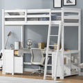 Lit mezzanine simple blanc en bois massif avec bureau, tableau noir et tiroirs