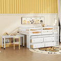 Lit mezzanine double en bois massif blanc avec bureau rétractable et tiroirs