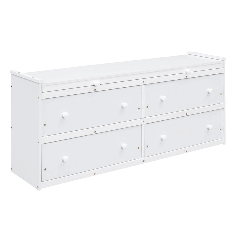 Lit mezzanine double en bois massif blanc avec bureau rétractable et tiroirs
