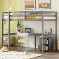 Lit mezzanine en bois gris pour jumeaux avec bureau, rangement et échelle