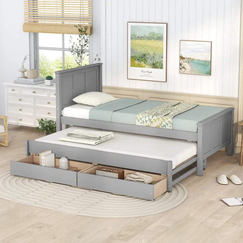 Lit plateforme Twin Pine avec lit gigogne et tiroirs