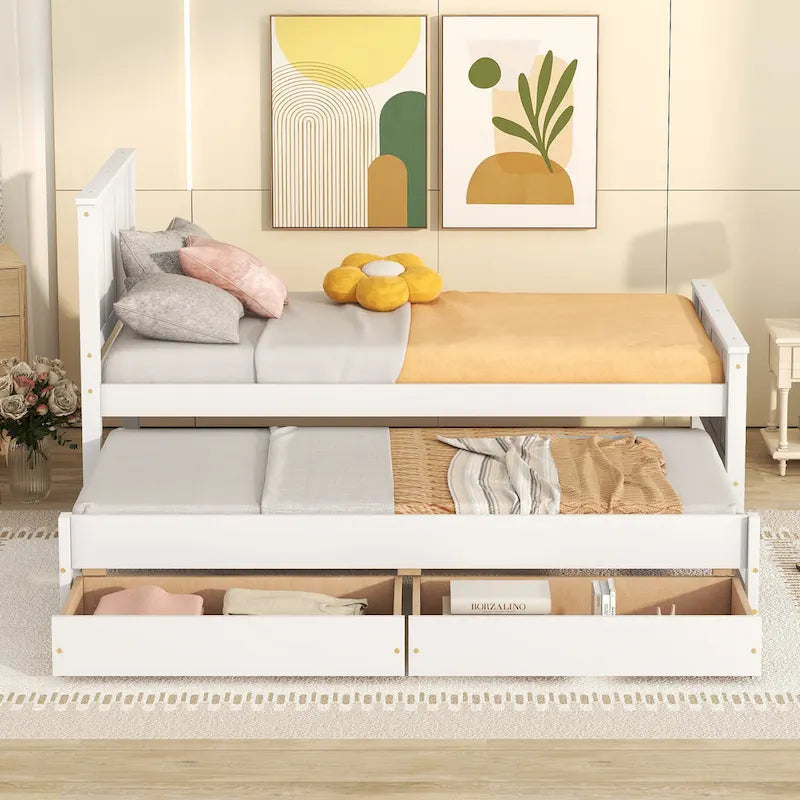 Lit plateforme Twin Pine avec lit gigogne et tiroirs
