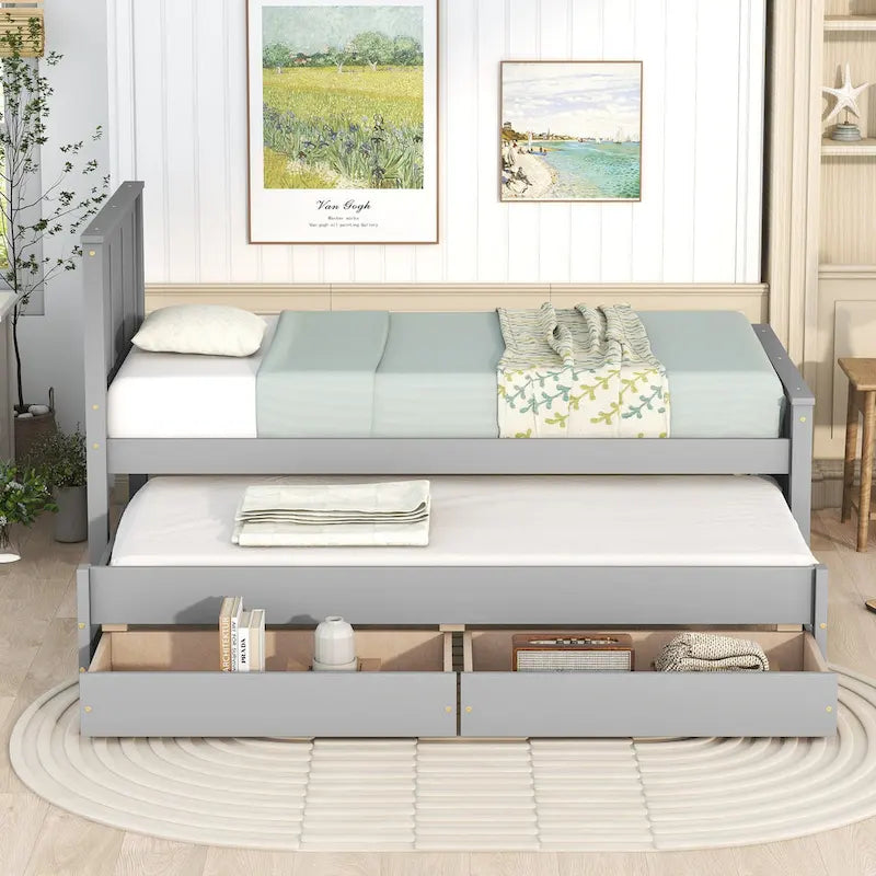 Lit plateforme Twin Pine avec lit gigogne et tiroirs