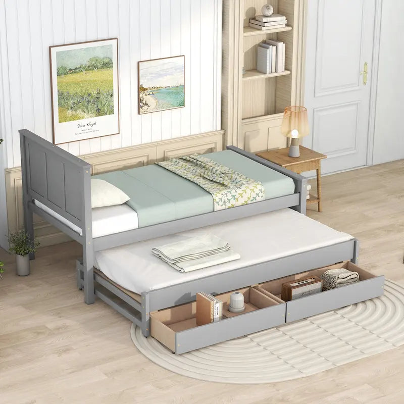 Lit plateforme Twin Pine avec lit gigogne et tiroirs