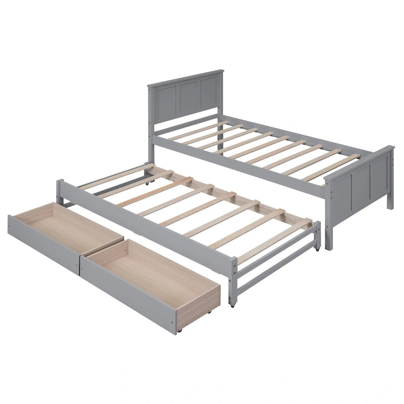 Lit plateforme Twin Pine avec lit gigogne et tiroirs