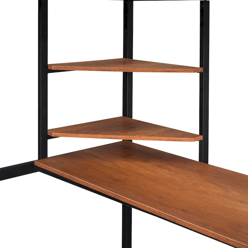 Lit mezzanine noir en métal pleine grandeur avec bureau, échelle et étagère