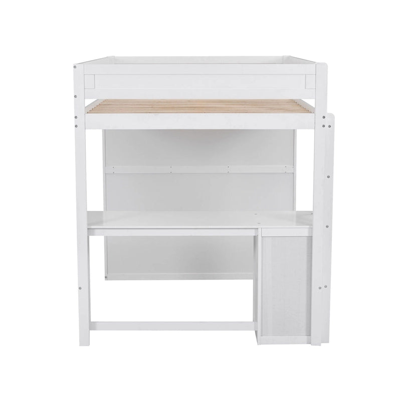 Lit mezzanine en pin complet avec armoires et bureau