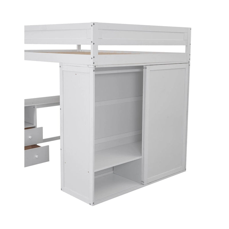 Lit mezzanine en pin complet avec armoires et bureau