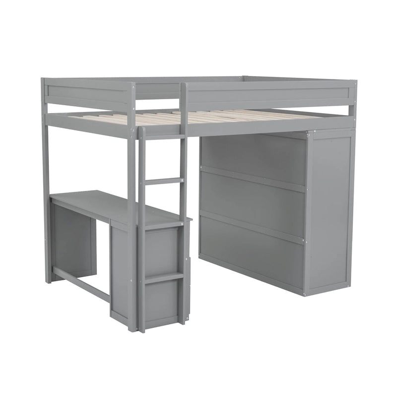 Lit mezzanine en pin complet avec armoires et bureau