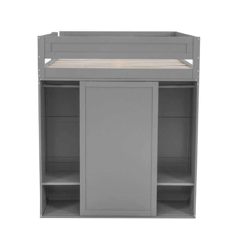 Lit mezzanine en pin complet avec armoires et bureau